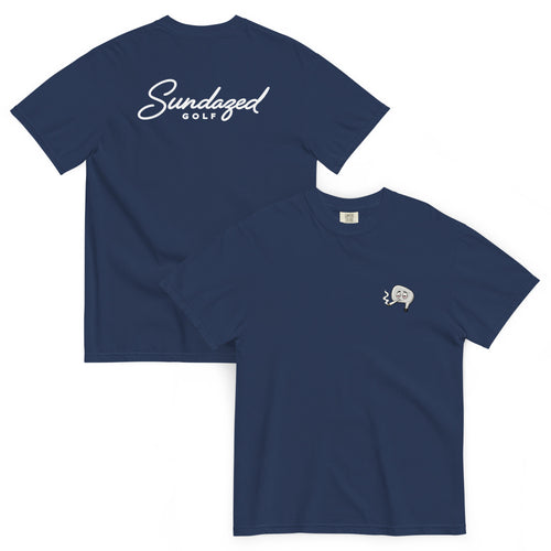 NINE HIGHRON TEE, True Navy, front and back view [color:True Navy]